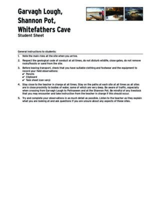 Garvagh Lough Shannon Pot and Whitefathers Cave Student Sheets
